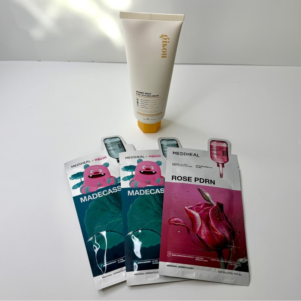 New Set Gisou Honey Milk 5-in-1 Styling Cream 150ml and 3 MEDIHEAL Face Masks